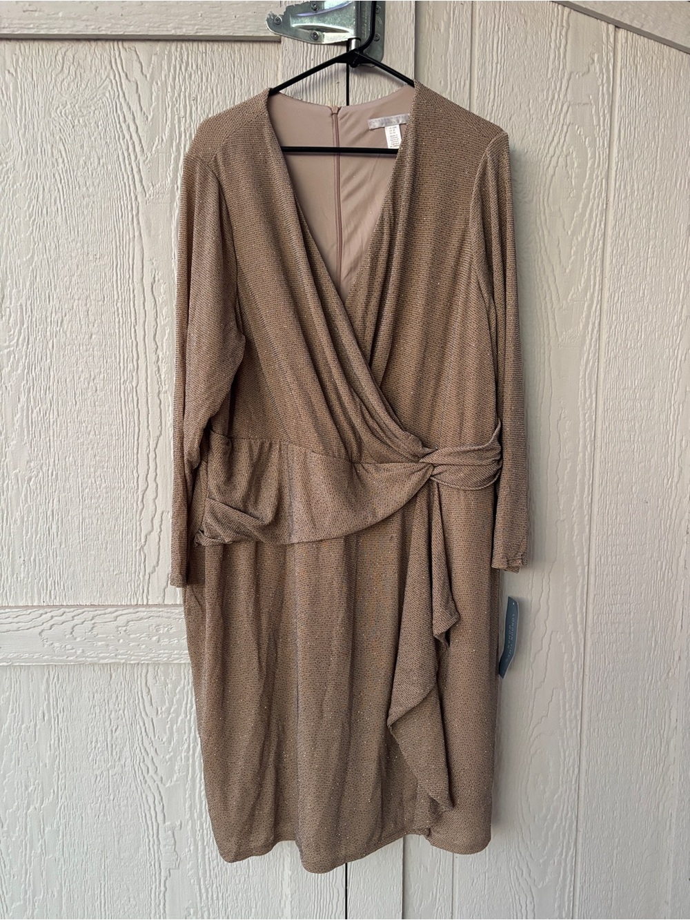 London Times  Plus Size 22W Surplice Glitter Bodice  Side Cascade Dress NWT